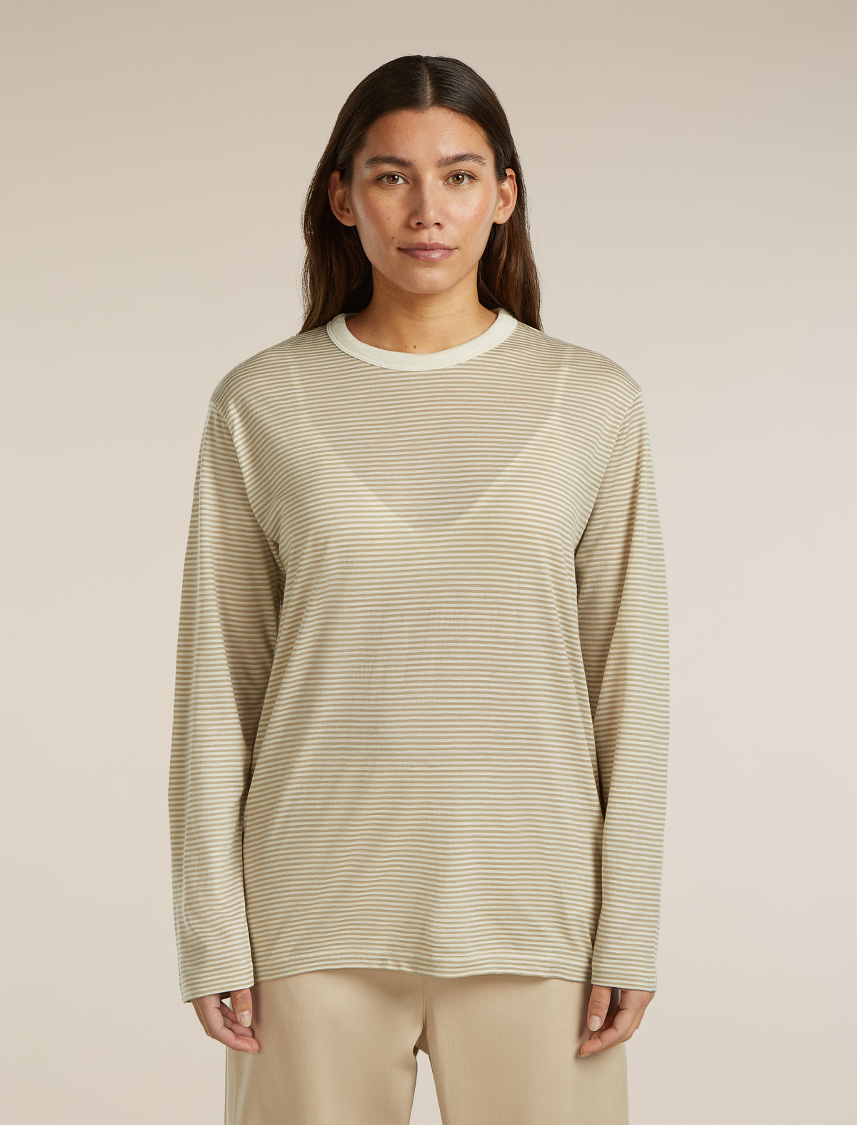 Unisex Merino 150 Long Sleeve Tee Stripe Flagstone/Chalk - 4