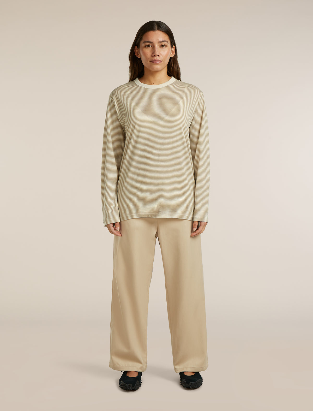 Unisex Merino 150 Long Sleeve Tee Stripe Flagstone/Chalk - 8