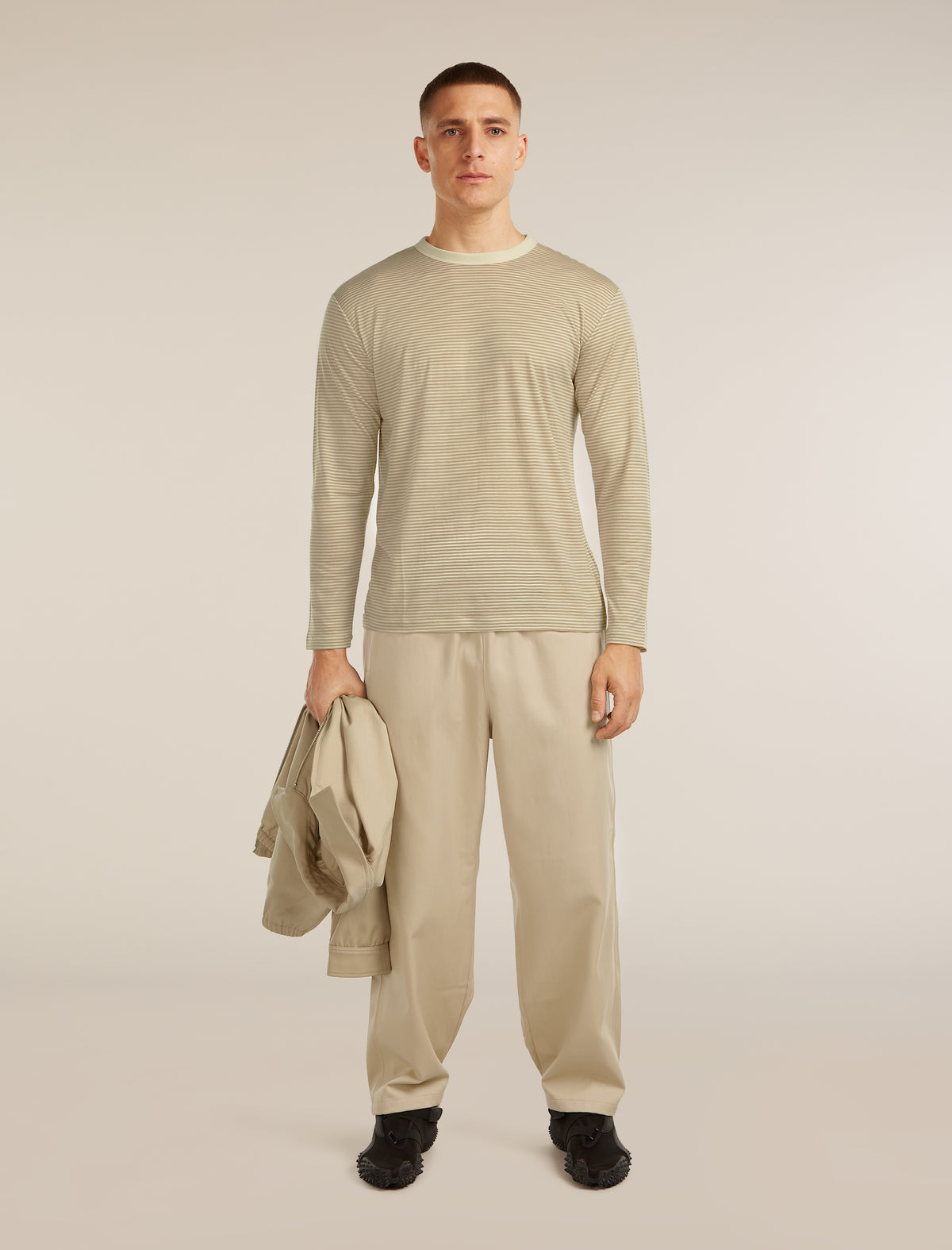 Unisex Merino 150 Long Sleeve Tee Stripe Flagstone/Chalk - 9