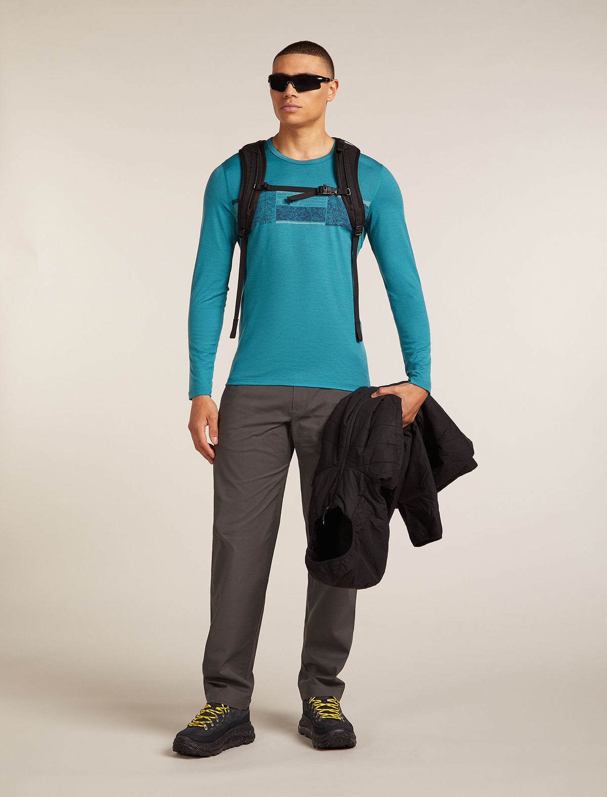 Men's Merino 200 Oasis Long Sleeve Crewe Thermal Top Elevation Line Topaz - 4