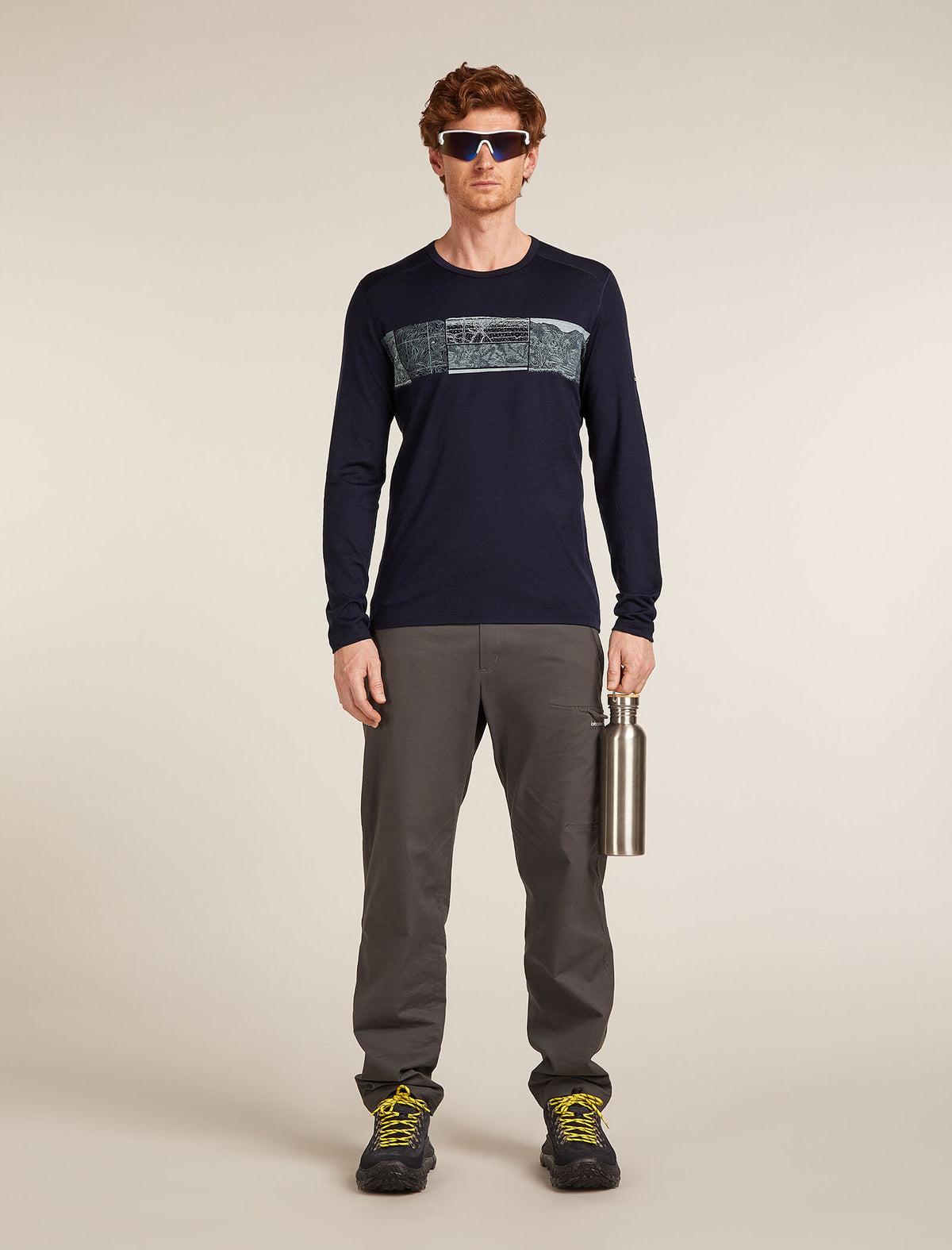 Men's Merino 200 Oasis Long Sleeve Crewe Thermal Top Elevation Line Midnight Navy - 4