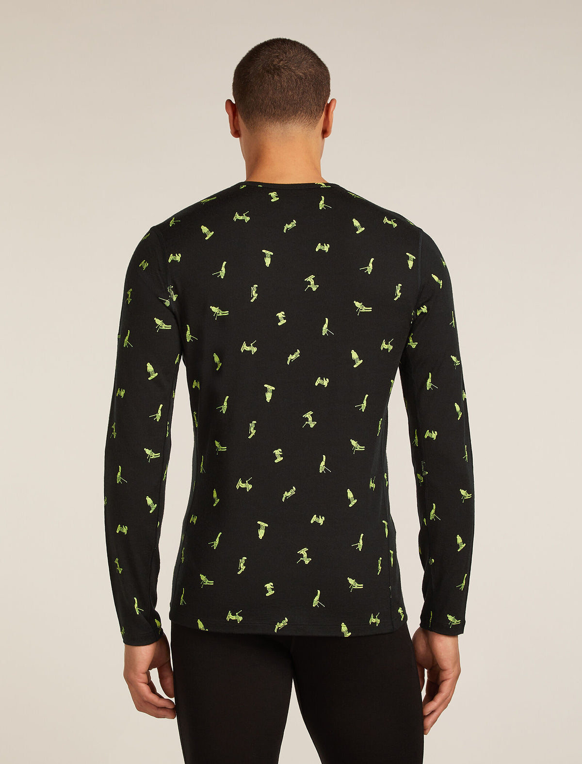 Men's Merino 200 Oasis Long Sleeve Crewe Thermal Top Snow Day Black/Peridot - 2