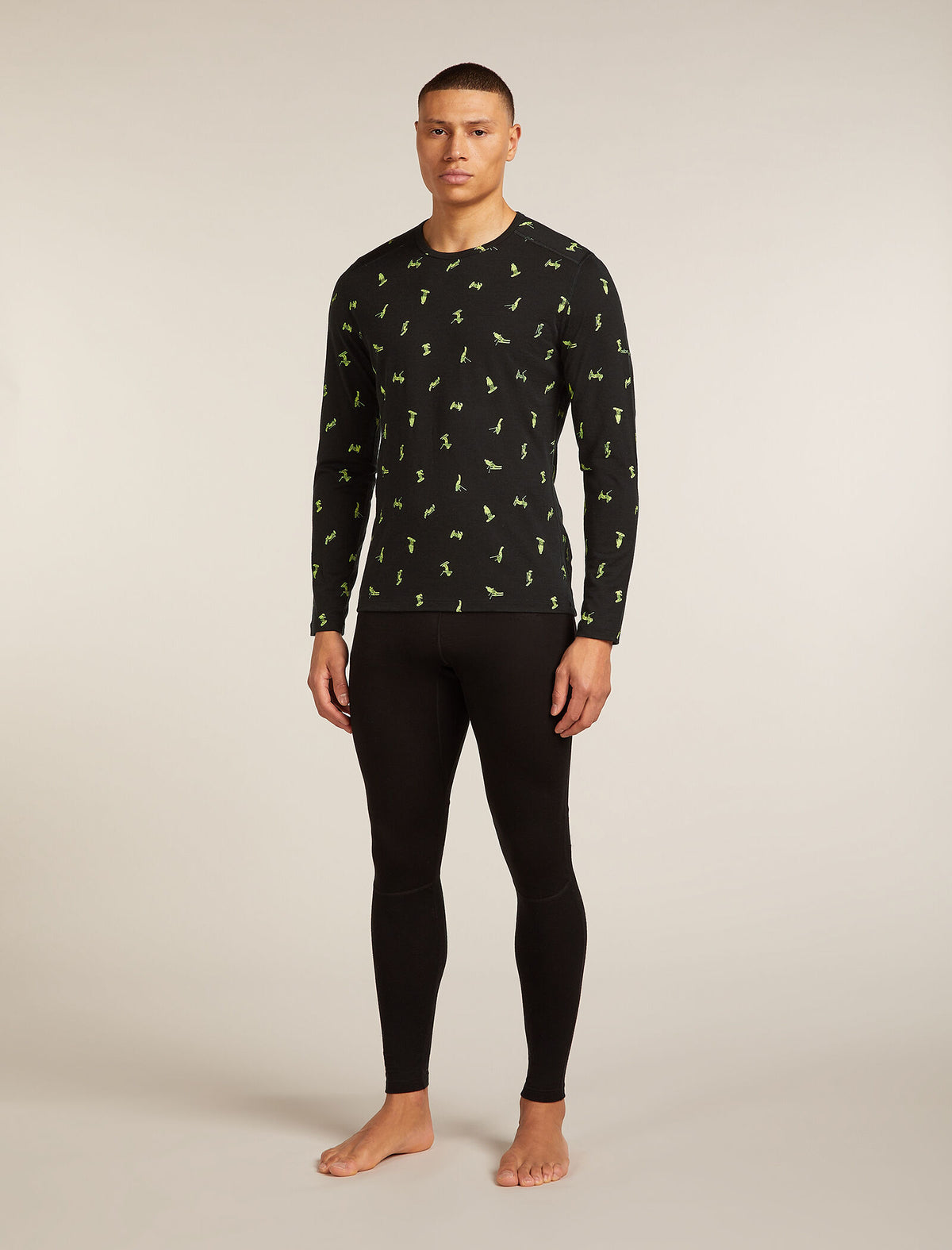 Men's Merino 200 Oasis Long Sleeve Crewe Thermal Top Snow Day Black/Peridot - 3