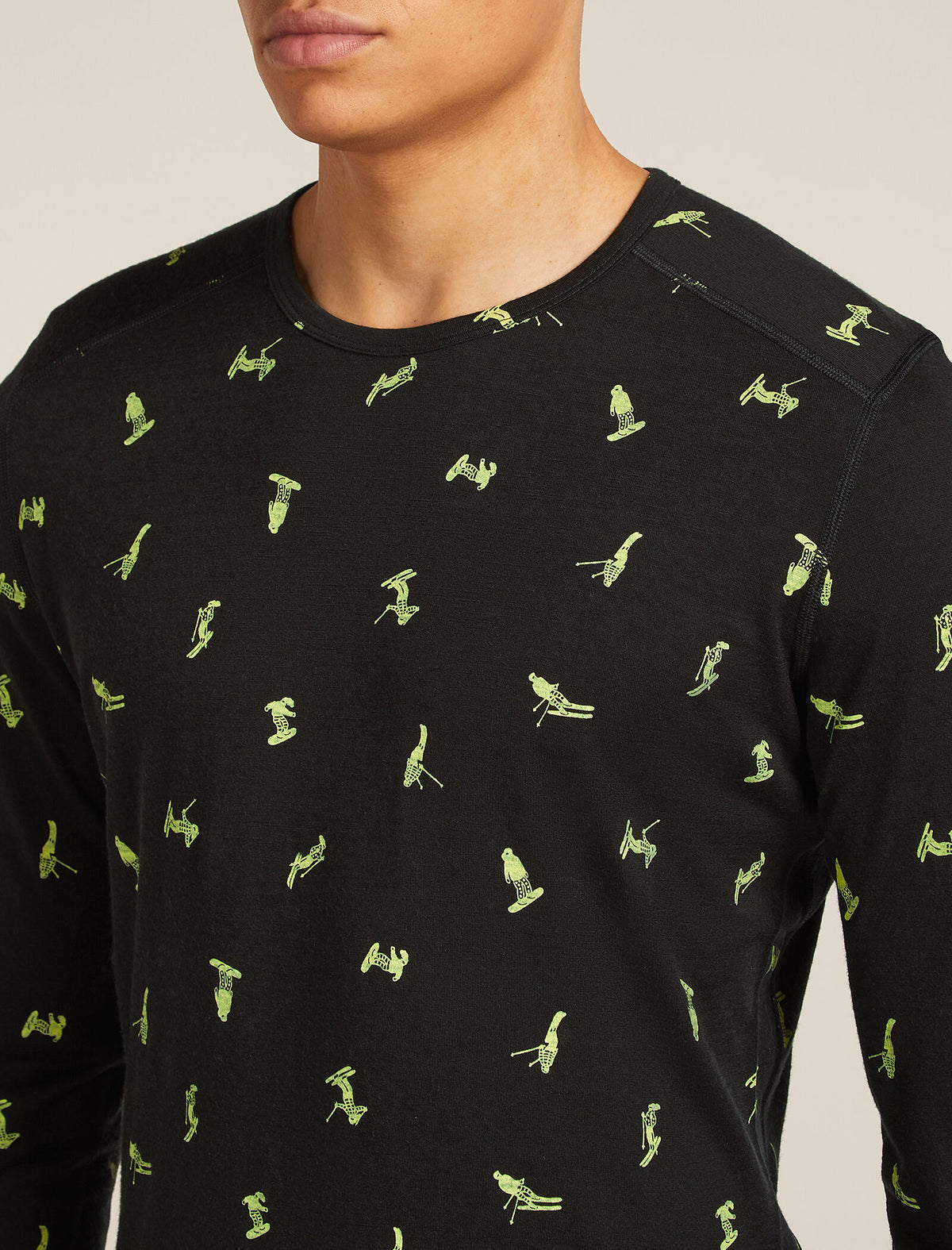 Men's Merino 200 Oasis Long Sleeve Crewe Thermal Top Snow Day Black/Peridot - 6