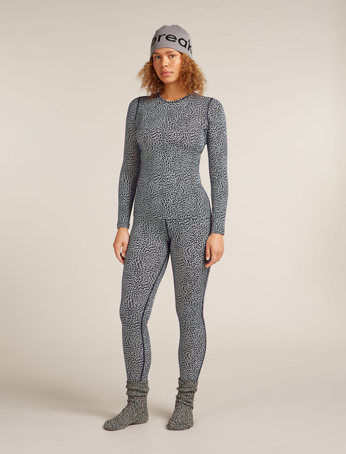 Women's Merino 200 Oasis Long Sleeve Crewe Thermal Top Flock Forms Midnight Navy/Snow - 7