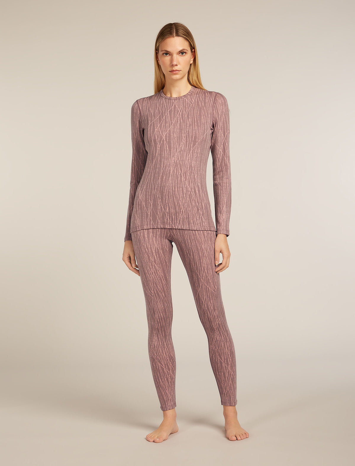 Women's Merino 260 Tech Vertex High Rise Thermal Leggings Delta Lines Summit/Blush - 3