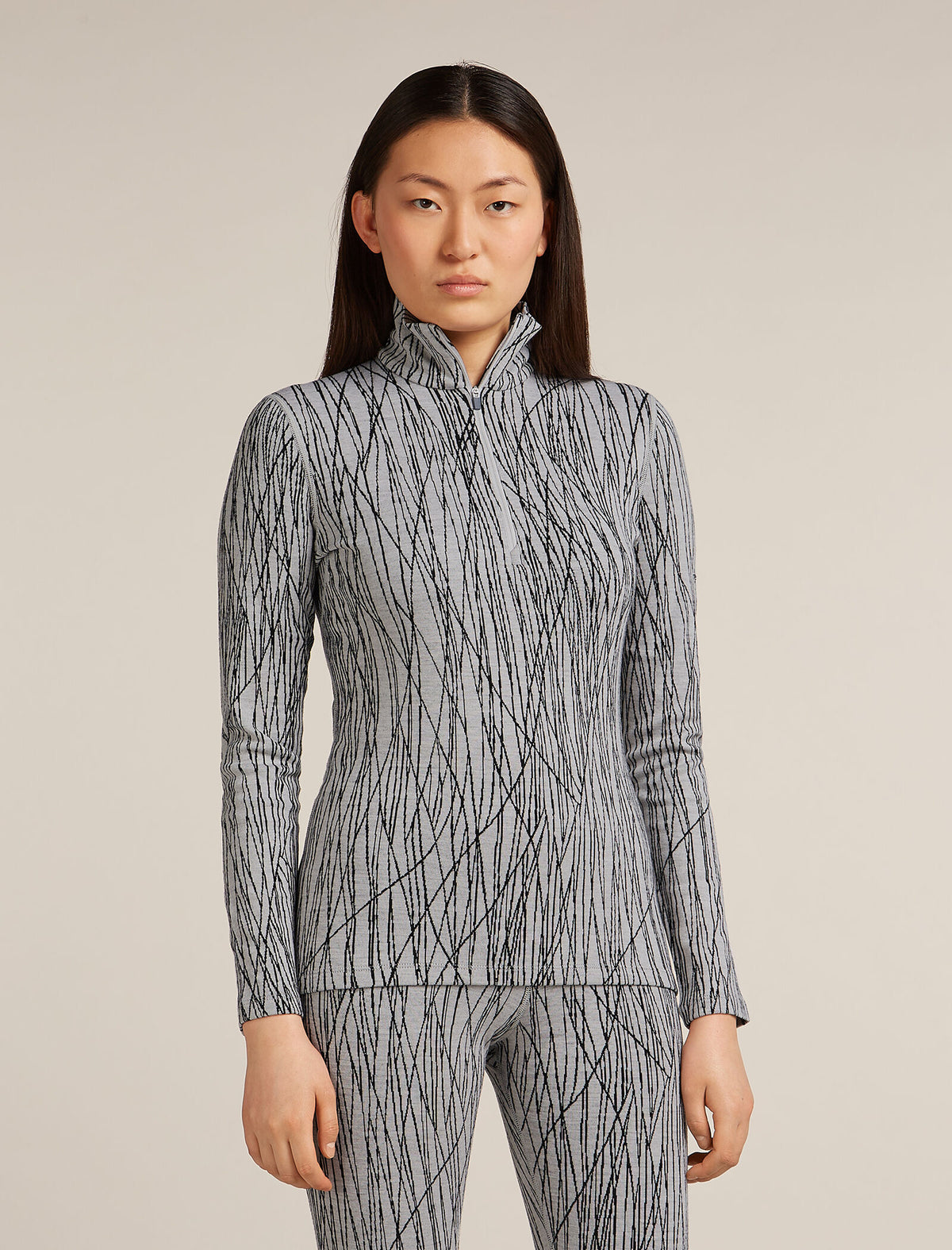 Women's Merino 260 Tech Vertex Long Sleeve Half Zip Thermal Top Delta Lines Snow/Black - 1