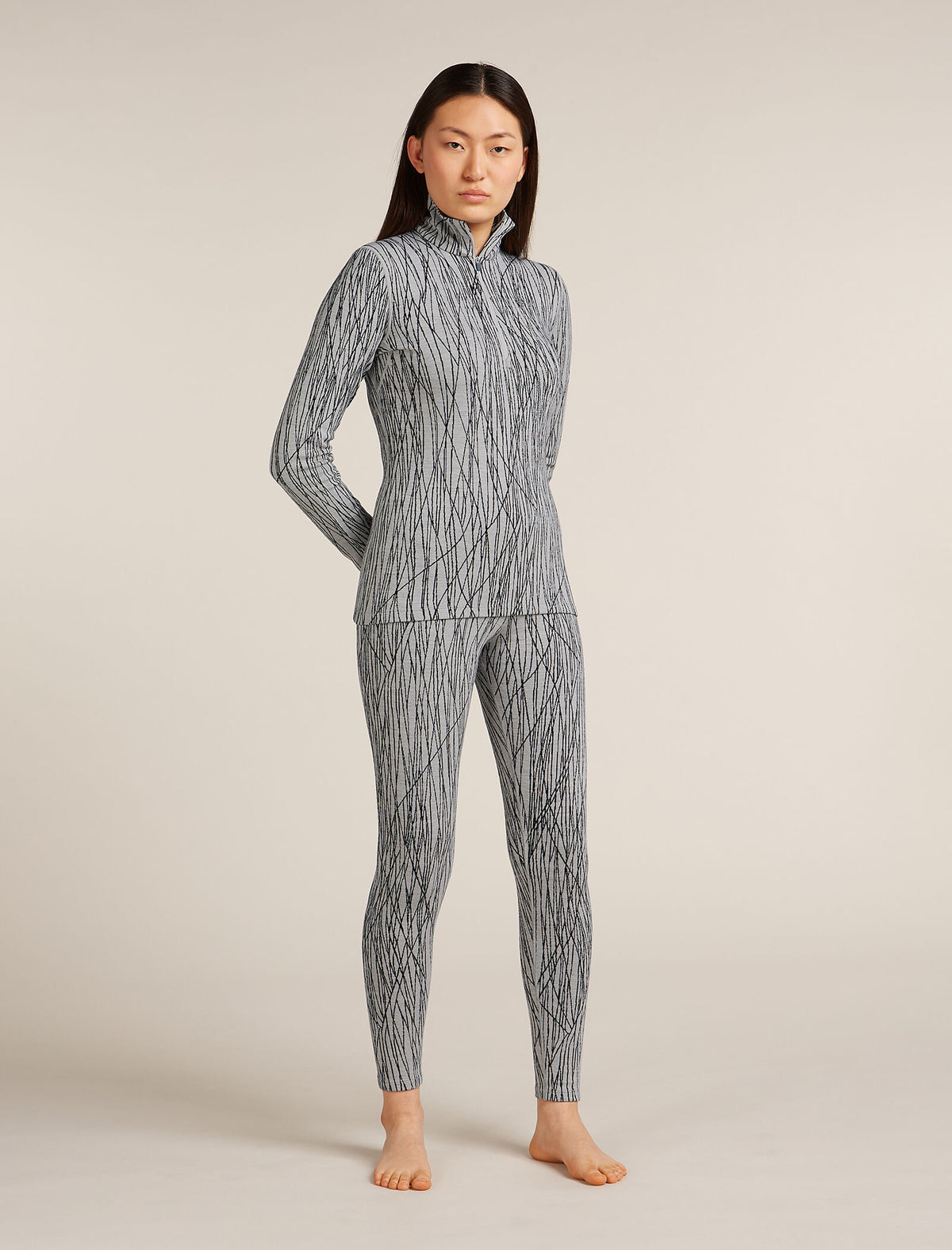 Women's Merino 260 Tech Vertex Long Sleeve Half Zip Thermal Top Delta Lines Snow/Black - 3