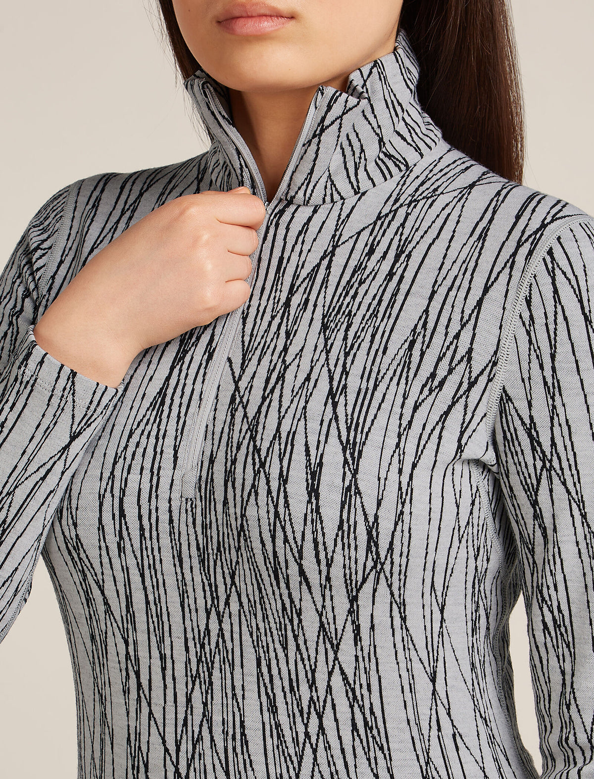 Women's Merino 260 Tech Vertex Long Sleeve Half Zip Thermal Top Delta Lines Snow/Black - 7