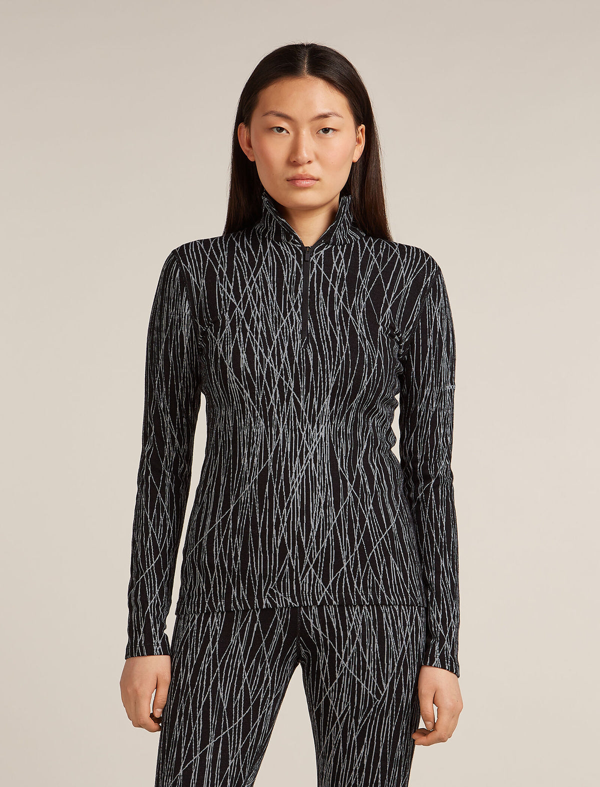 Women's Merino 260 Tech Vertex Long Sleeve Half Zip Thermal Top Delta Lines Black/Snow - 1