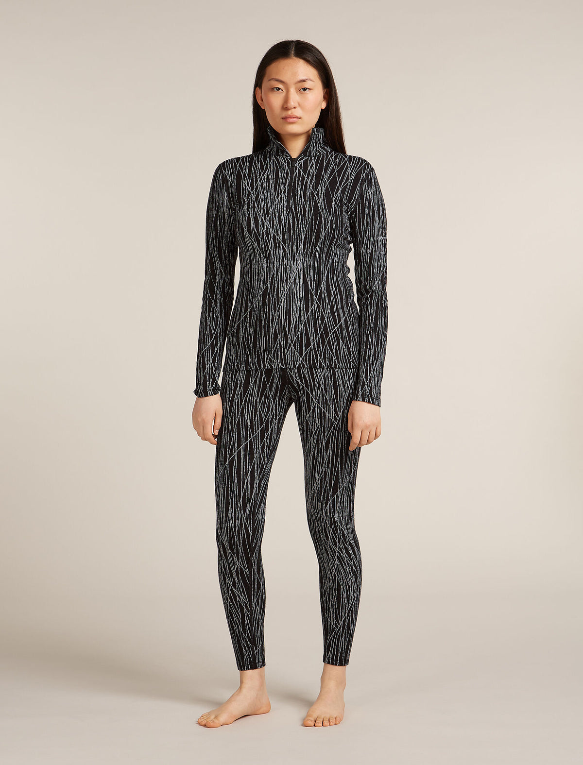 Women's Merino 260 Tech Vertex Long Sleeve Half Zip Thermal Top Delta Lines Black/Snow - 3