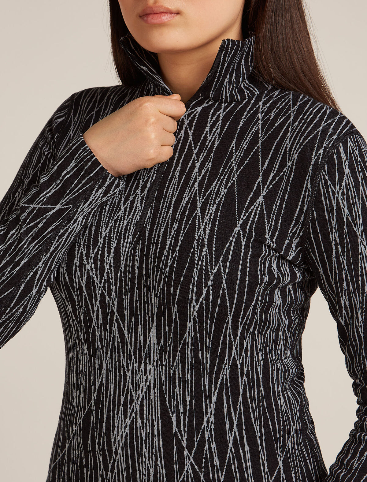 Women's Merino 260 Tech Vertex Long Sleeve Half Zip Thermal Top Delta Lines Black/Snow - 7