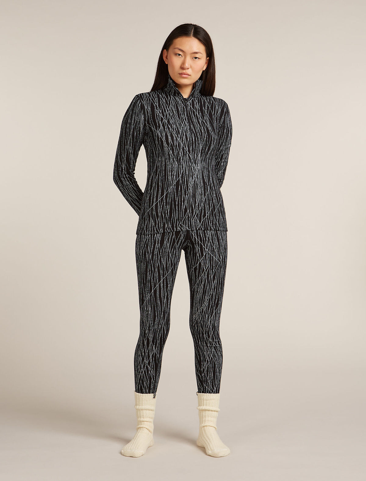 Women's Merino 260 Tech Vertex Long Sleeve Half Zip Thermal Top Delta Lines Black/Snow - 8