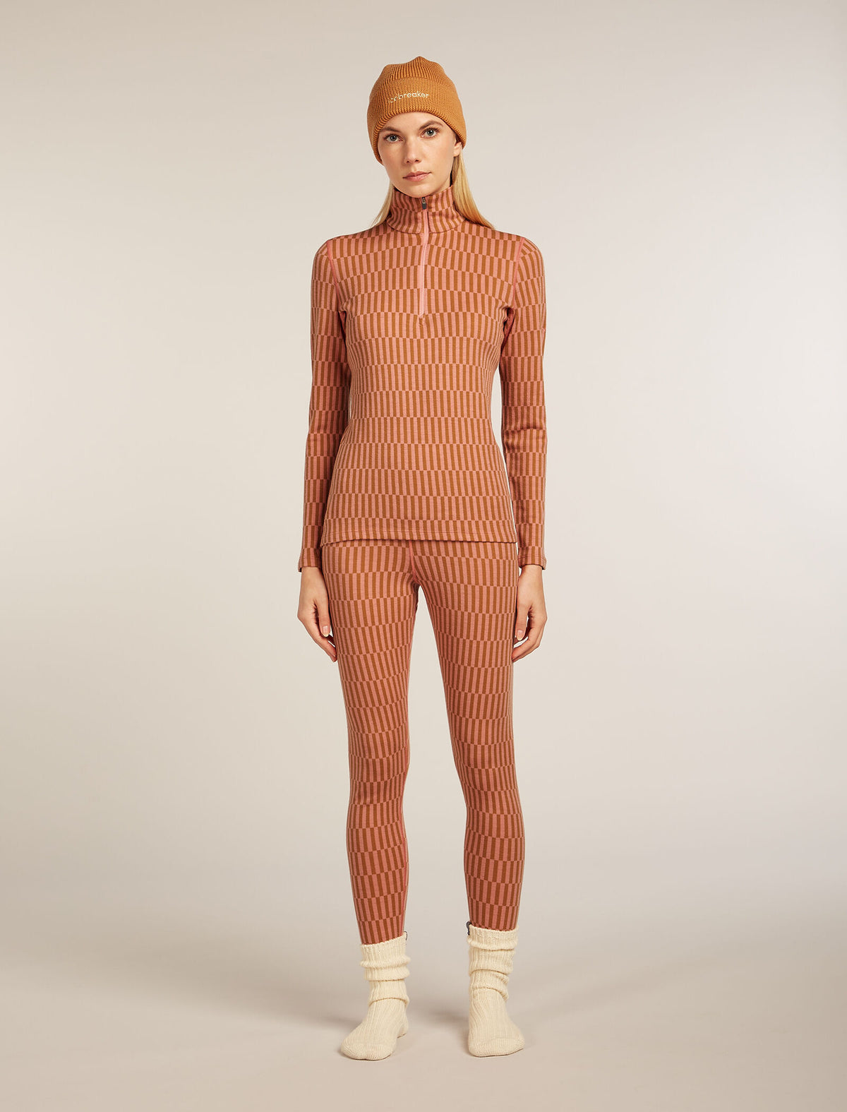 Women's Merino 260 Tech Vertex Long Sleeve Half Zip Thermal Top Snow Grid Trail/Acid Pink - 8