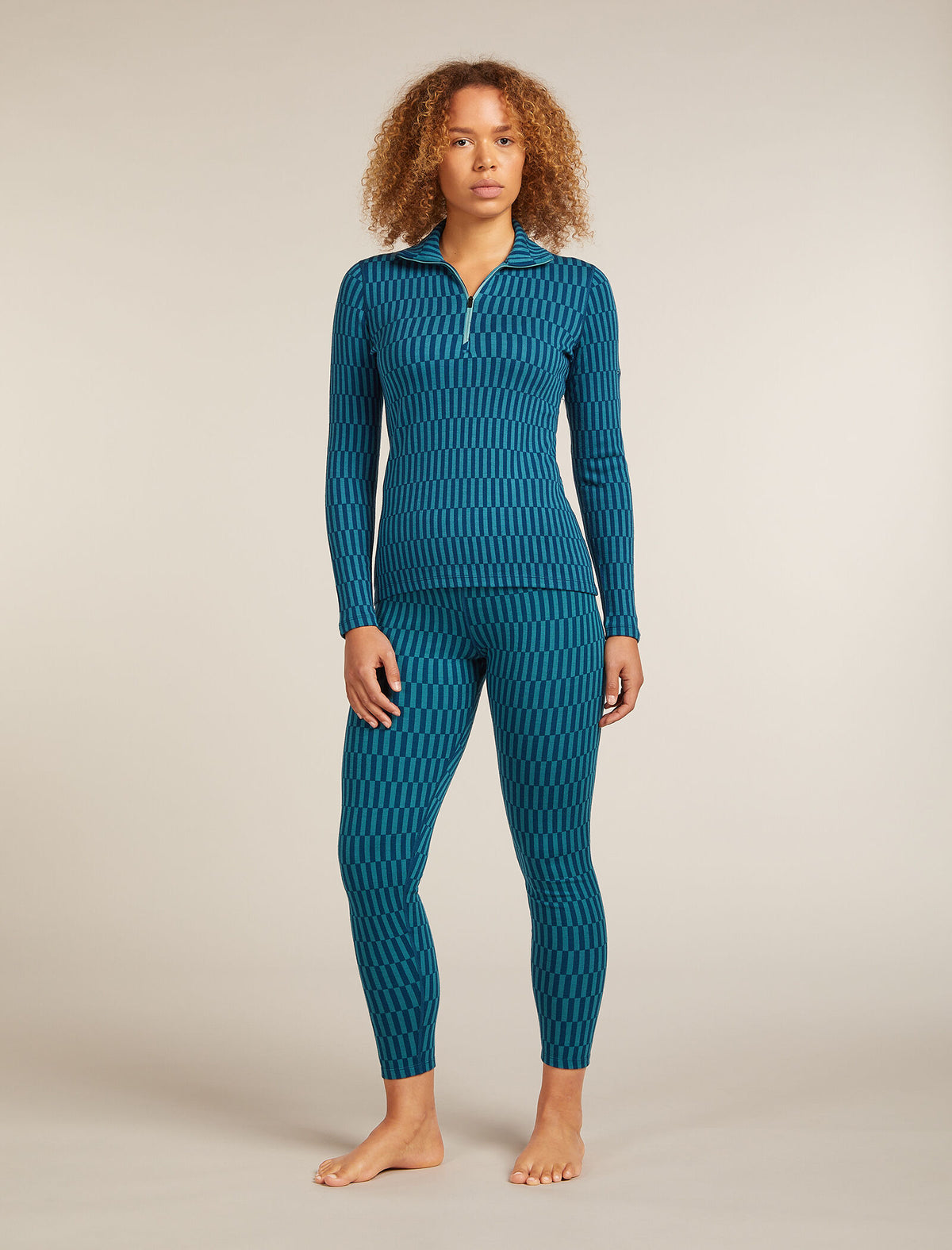 Women's Merino 260 Tech Vertex Long Sleeve Half Zip Thermal Top Snow Grid Topaz/Atlantis - 3