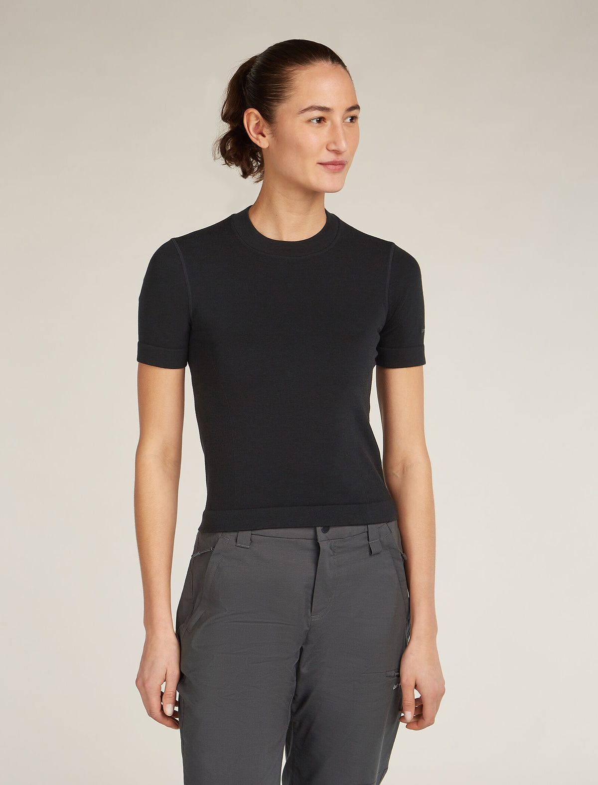 Women's Merino Blend 260 Seamless Rib Short Sleeve Mock Neck Thermal Top Black - 1