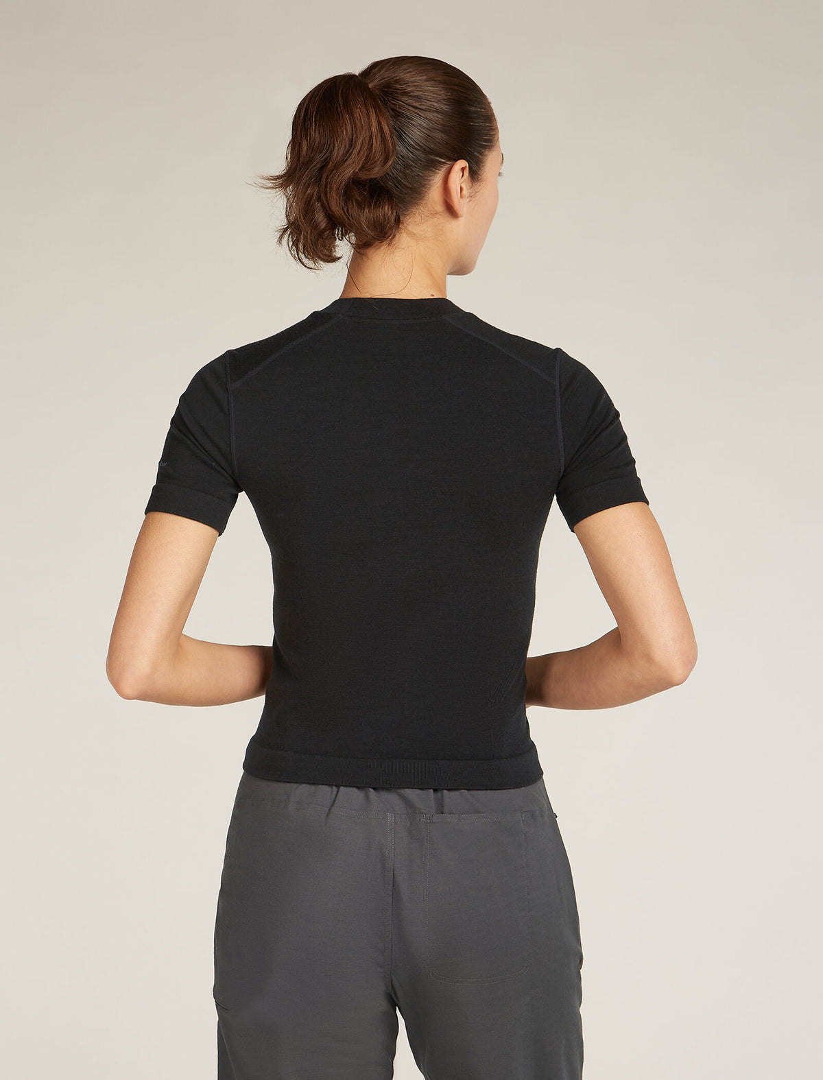 Women's Merino Blend 260 Seamless Rib Short Sleeve Mock Neck Thermal Top Black - 2