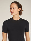 Women's Merino Blend 260 Seamless Rib Short Sleeve Mock Neck Thermal Top Black - 6