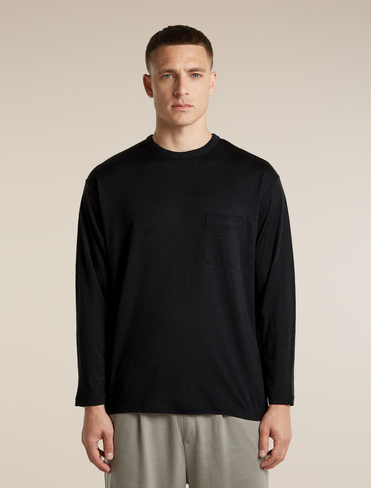 Unisex Merino 150 Long Sleeve Tee Stripe Black - 1