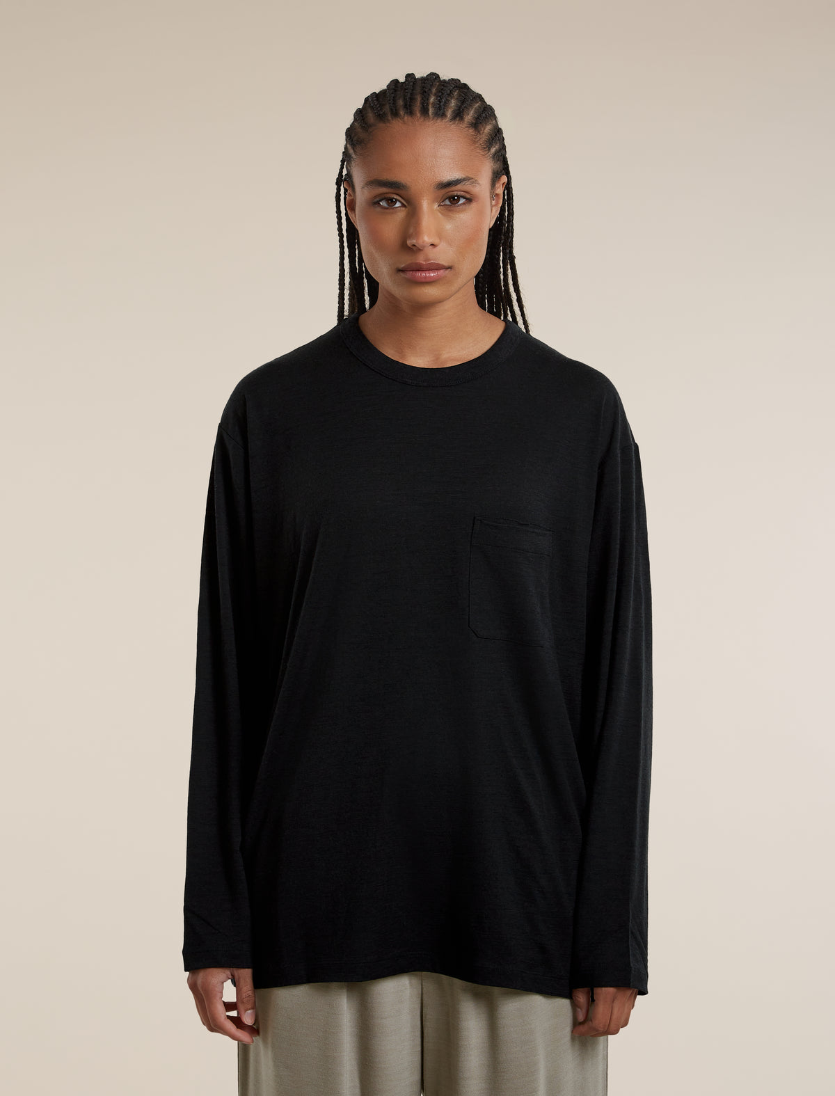 Unisex Merino 150 Long Sleeve Tee Stripe Black - 2