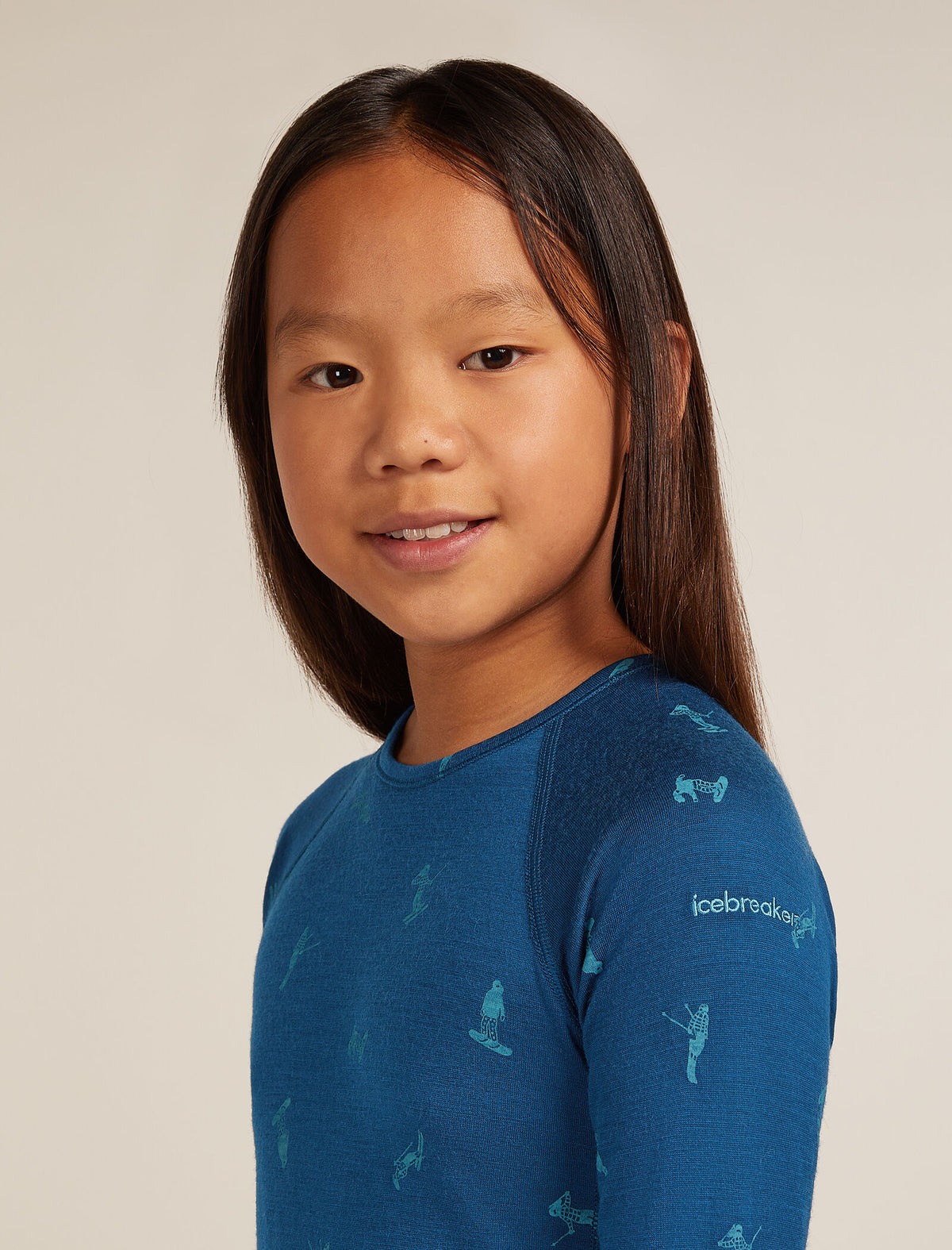 Kids’ Merino 200 Oasis Long Sleeve Crewe Thermal Top Snow Day Atlantis/Topaz - 5