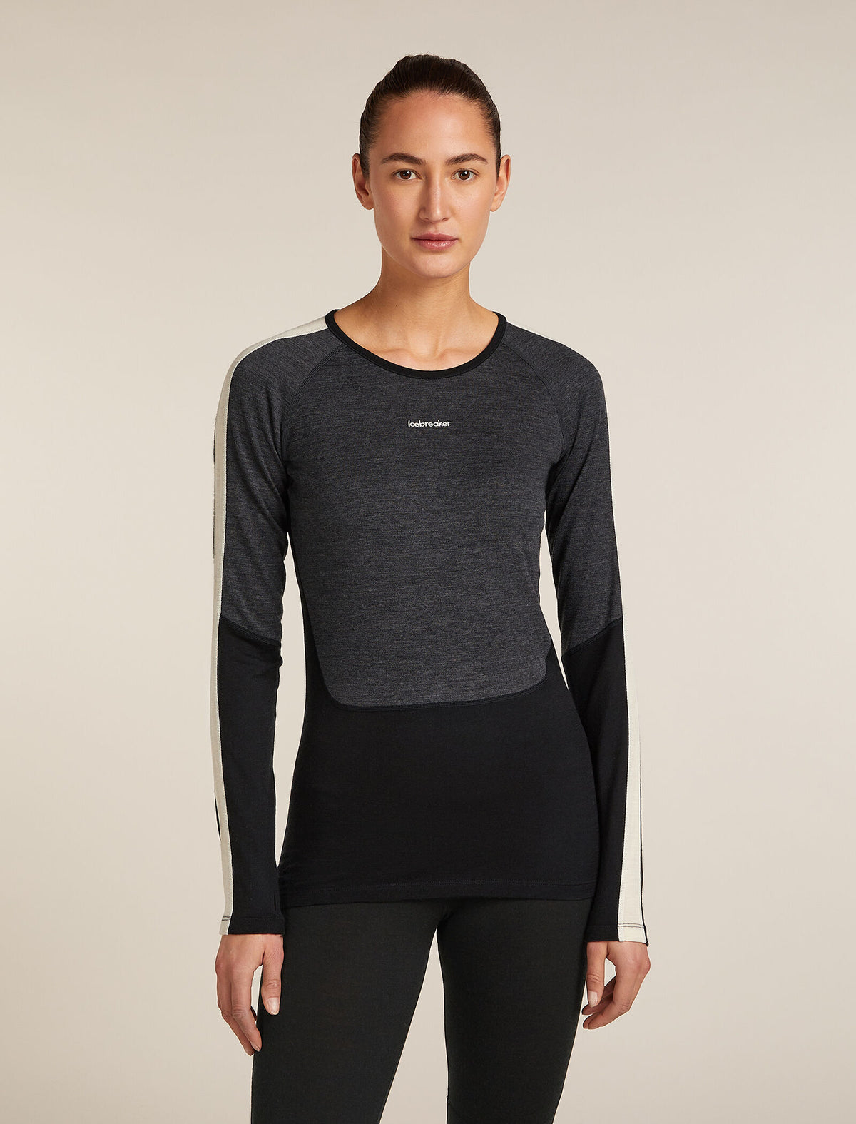 Women's Merino 200 Oasis+ Long Sleeve Crewe Thermal Top Black/Jet Heather - 1