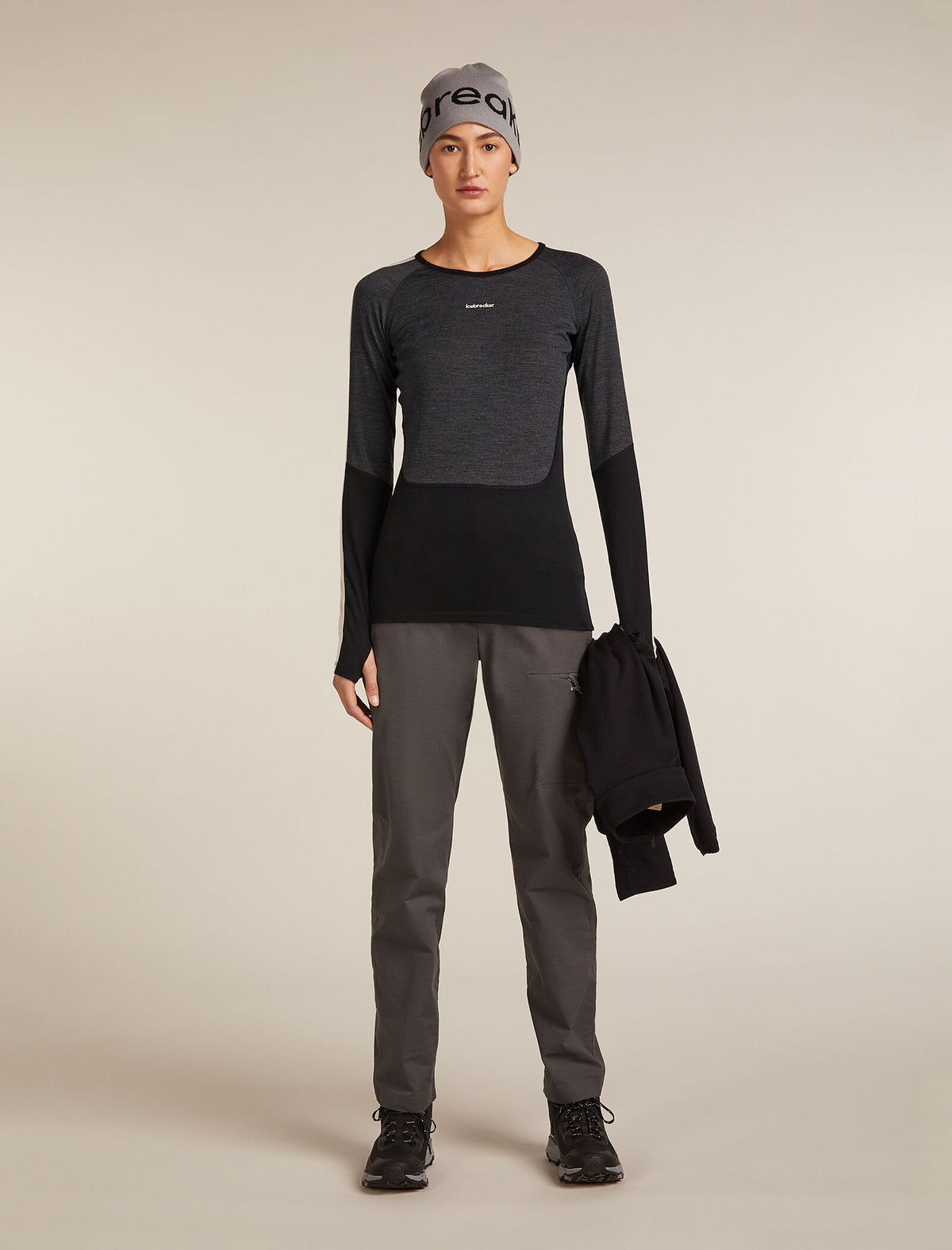 Women's Merino 200 Oasis+ Long Sleeve Crewe Thermal Top Black/Jet Heather - 4