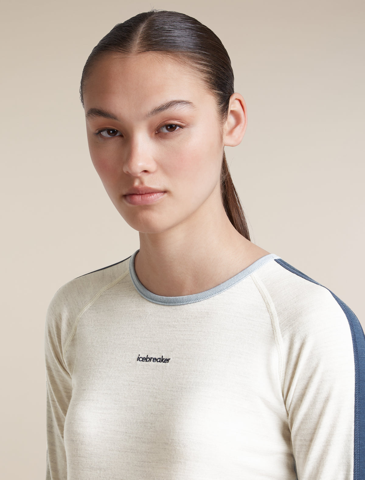 Women's Merino 200 Oasis+ Long Sleeve Crewe Zinc Blue/Ecru Heather/Dawn - 8