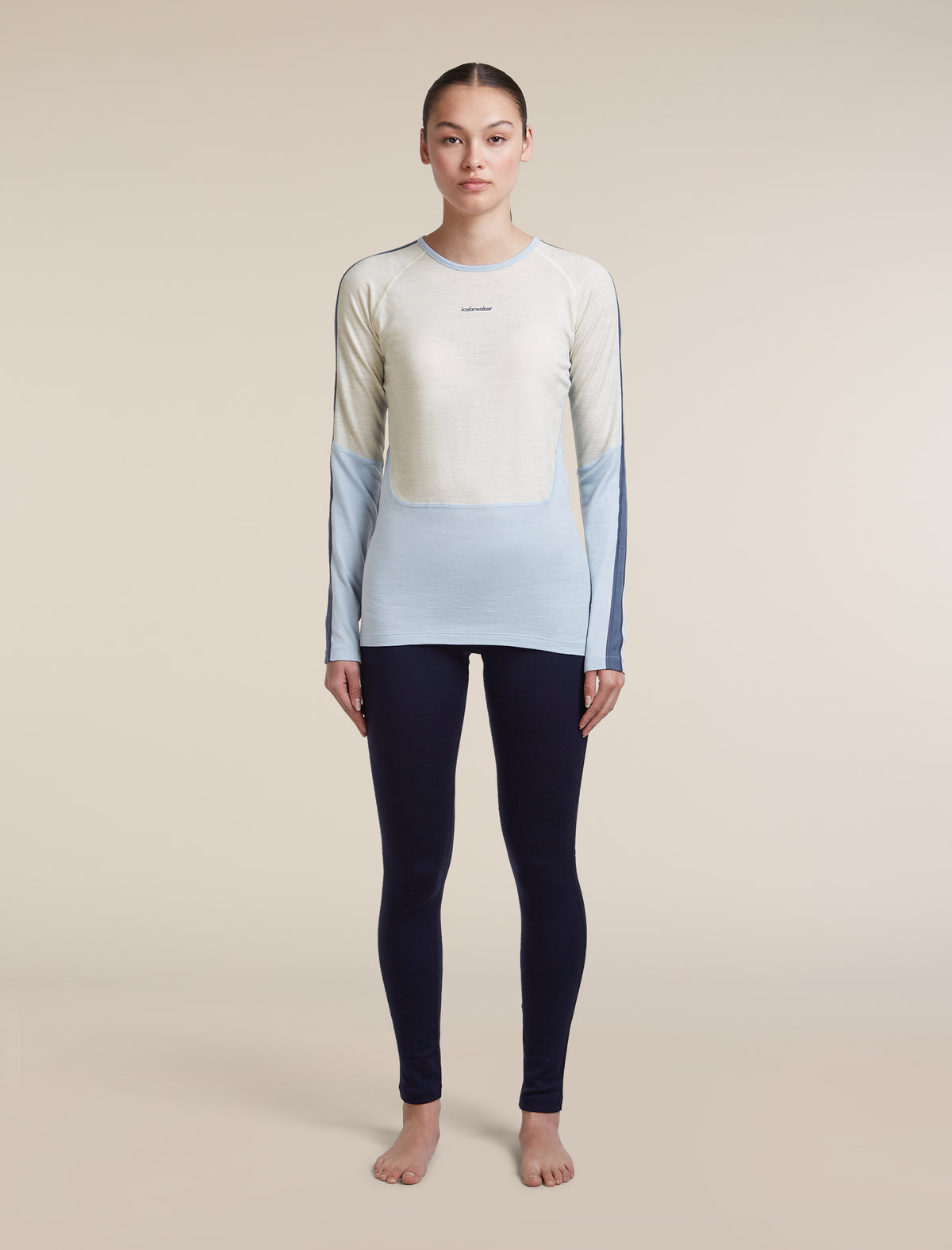 Women's Merino 200 Oasis+ Long Sleeve Crewe Zinc Blue/Ecru Heather/Dawn - 3