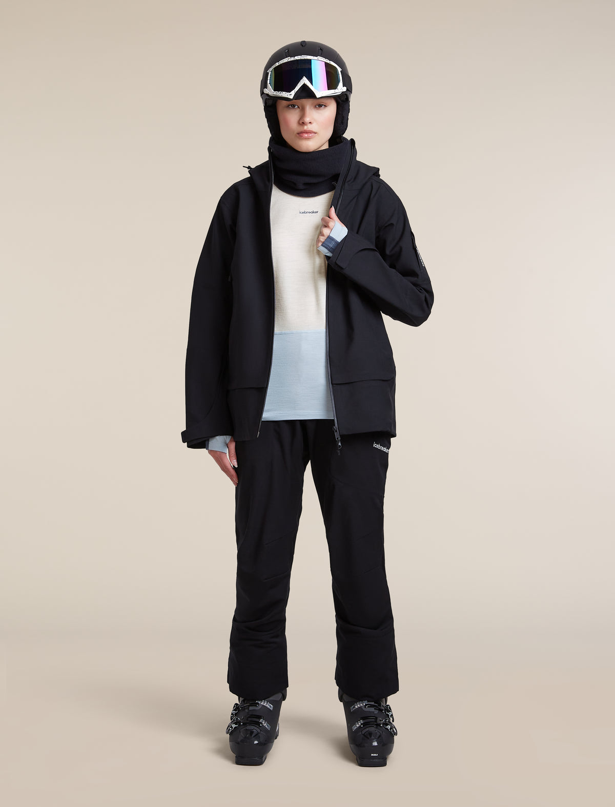 Women's Merino 200 Oasis+ Long Sleeve Crewe Zinc Blue/Ecru Heather/Dawn - 4