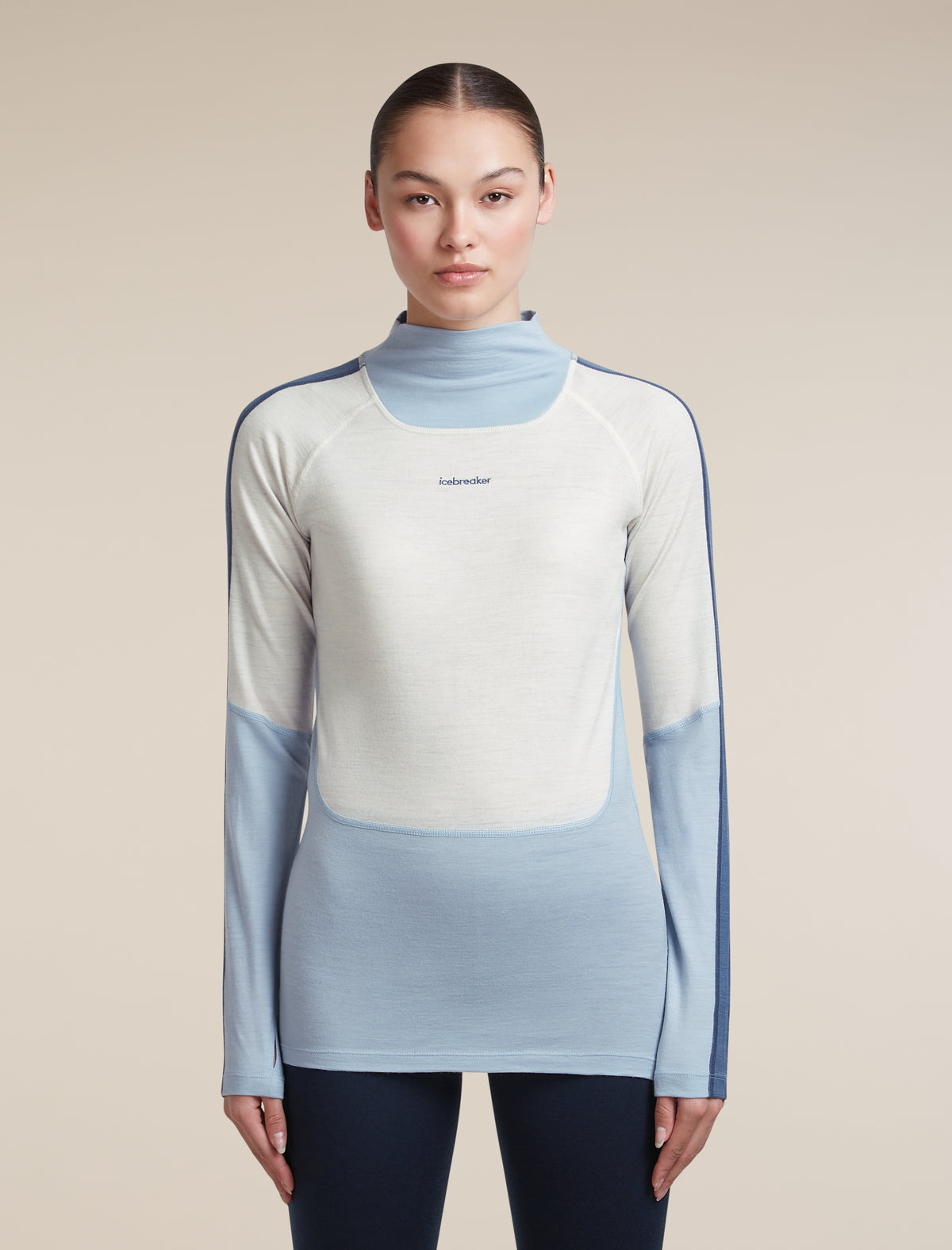 Women's Merino 200 Oasis+ Long Sleeve High Neck Zinc Blue/Ecru Heather/Dawn - 1