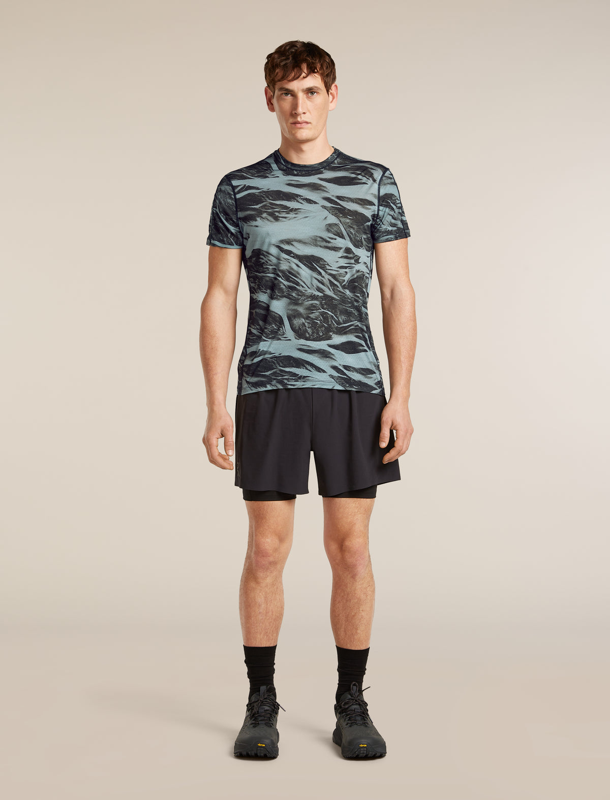 Men's Merino Blend 125 Cool-Lite™ Speed Short Sleeve Tee Motion AOP Flint Blue/Black - 8