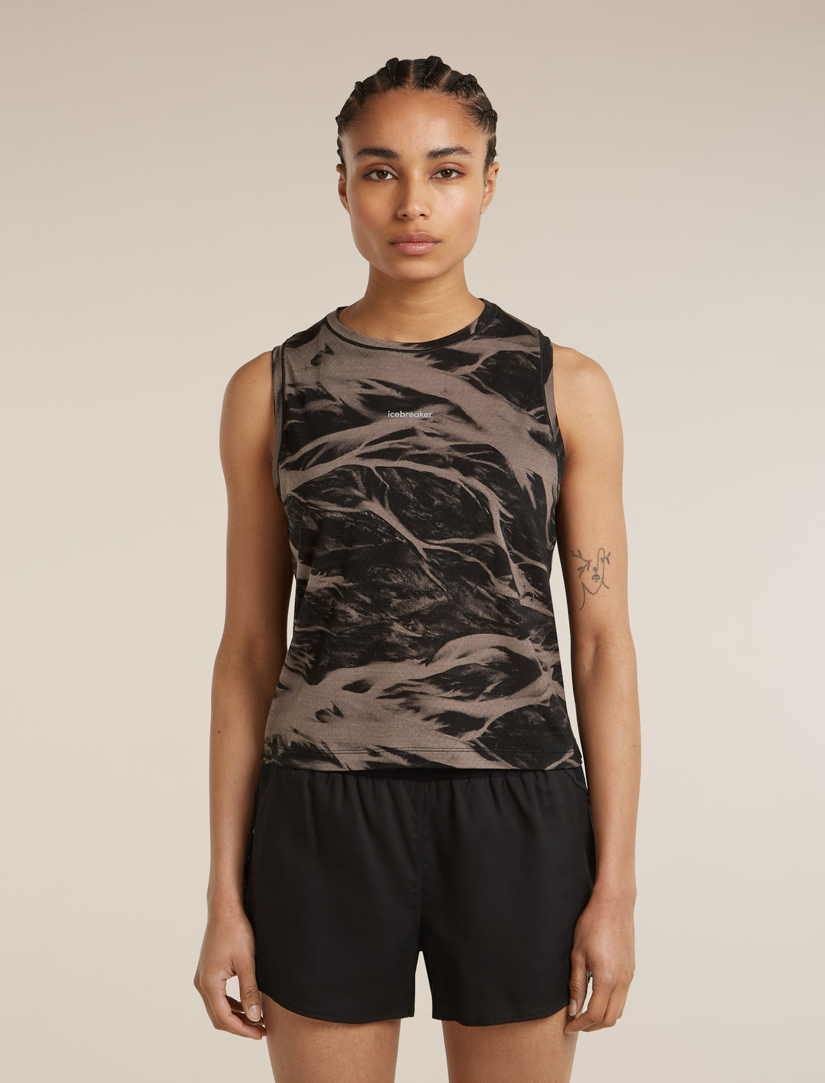 Women's Merino Blend 125 Cool-Lite™ Speed Tank Motion AOP Porcini/Black - 1
