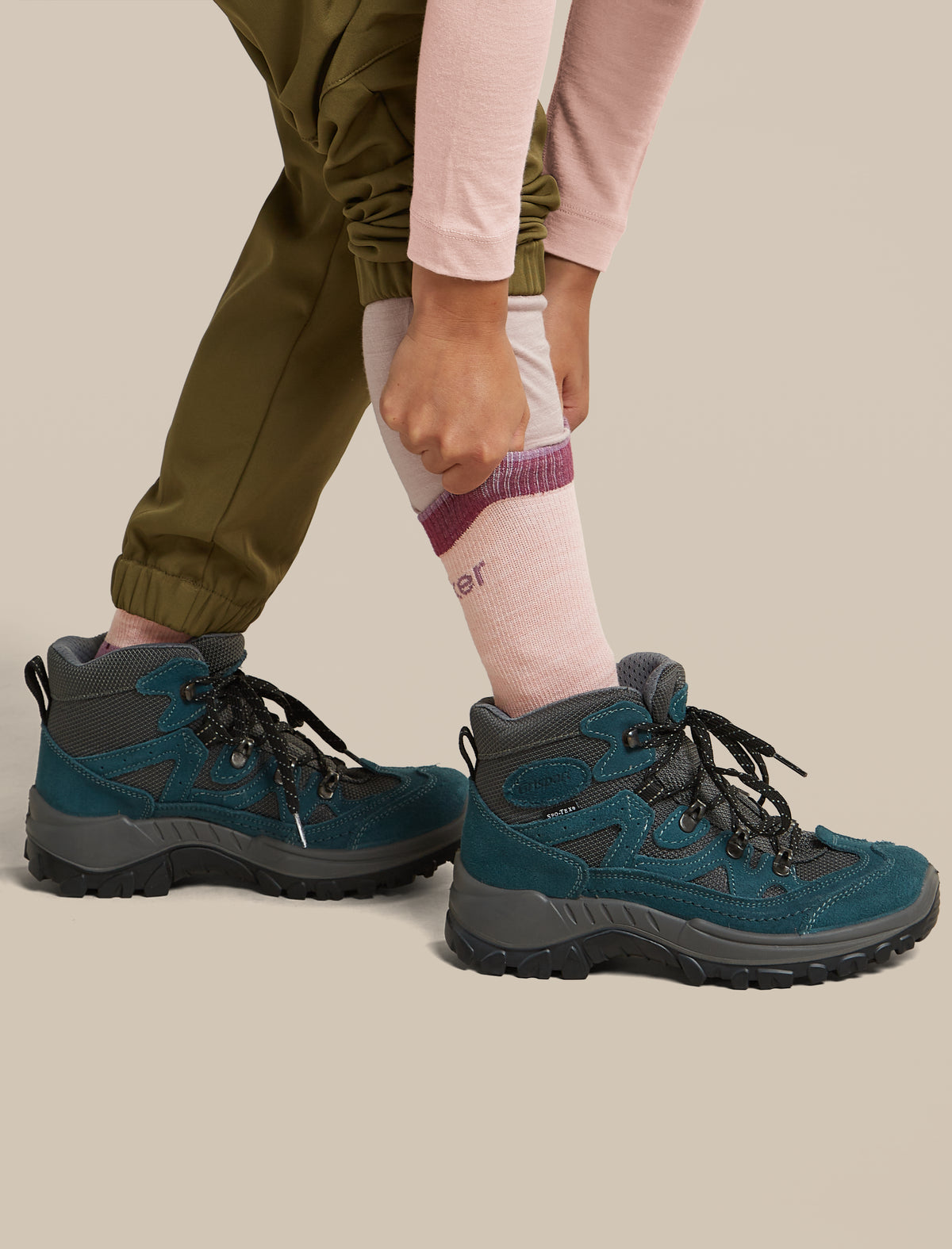 Kids' Merino Hike+ Light Crew Socks Pink Quartz/Grey Plum/Dark Berry - 2