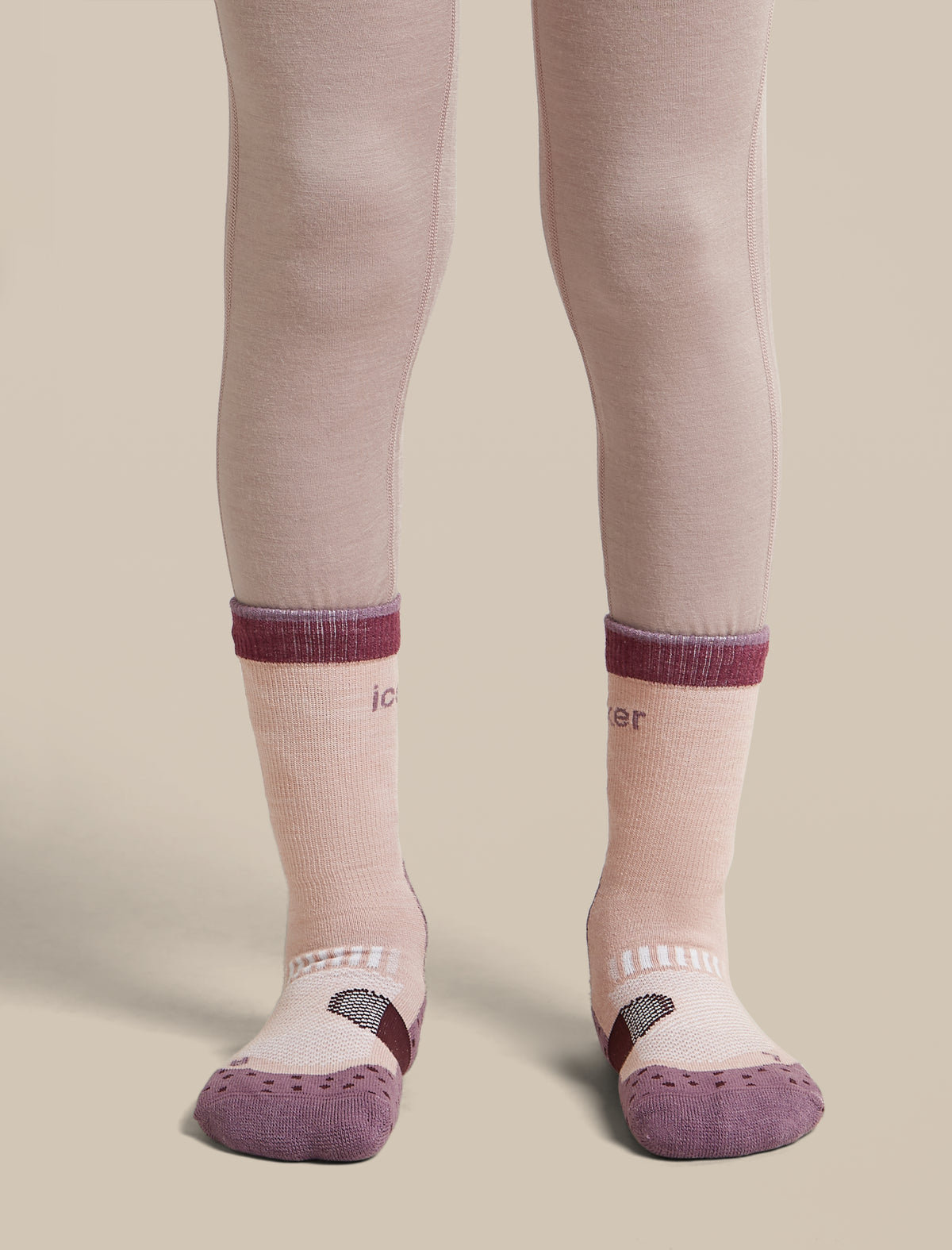 Kids' Merino Hike+ Light Crew Socks Pink Quartz/Grey Plum/Dark Berry - 3