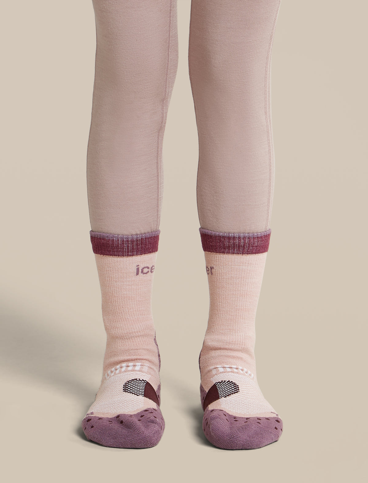 Kids' Merino Hike+ Light Crew Socks Pink Quartz/Grey Plum/Dark Berry - 6