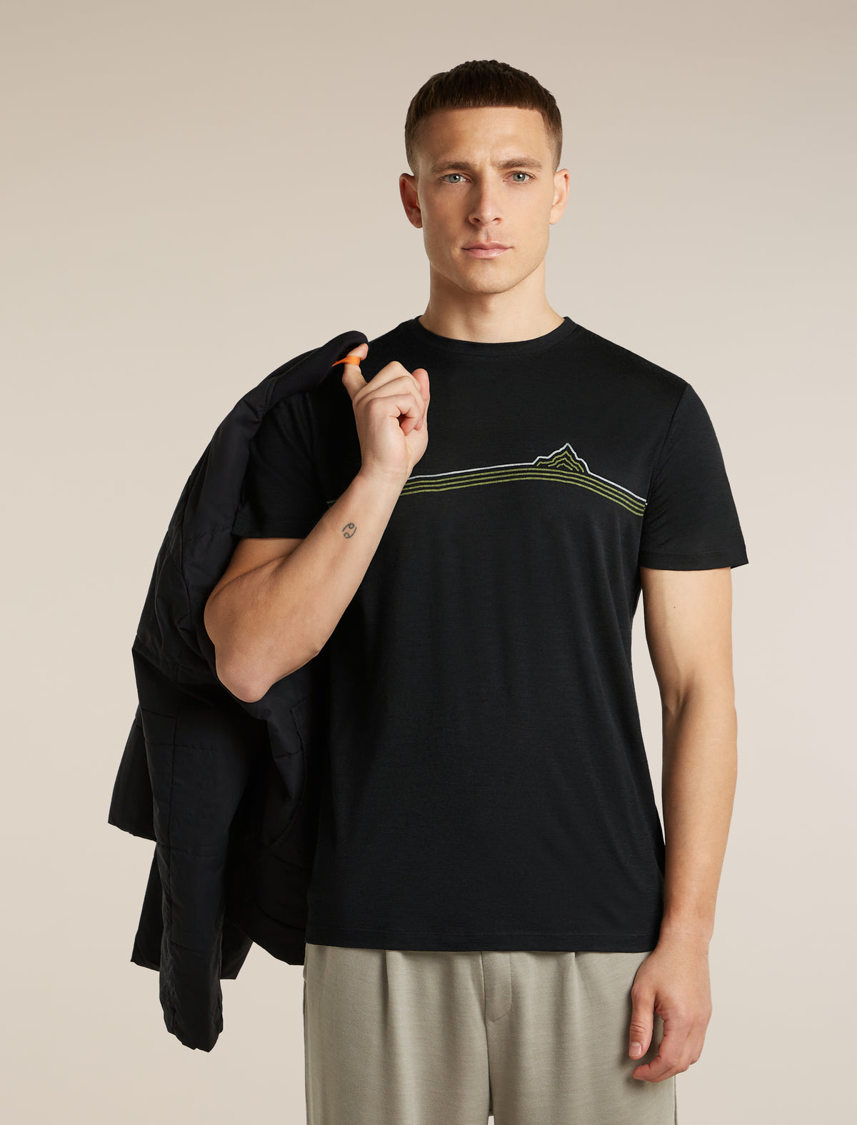 Men's Merino 150 Tech Lite Short Sleeve Tee Range Stripes Black - 5