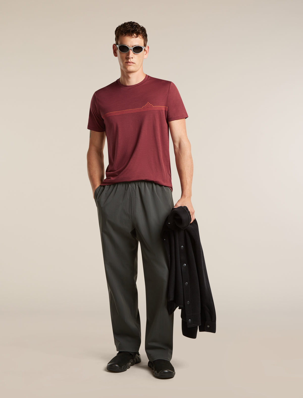 Men's Merino 150 Tech Lite Short Sleeve Tee Range Stripes Port - 4