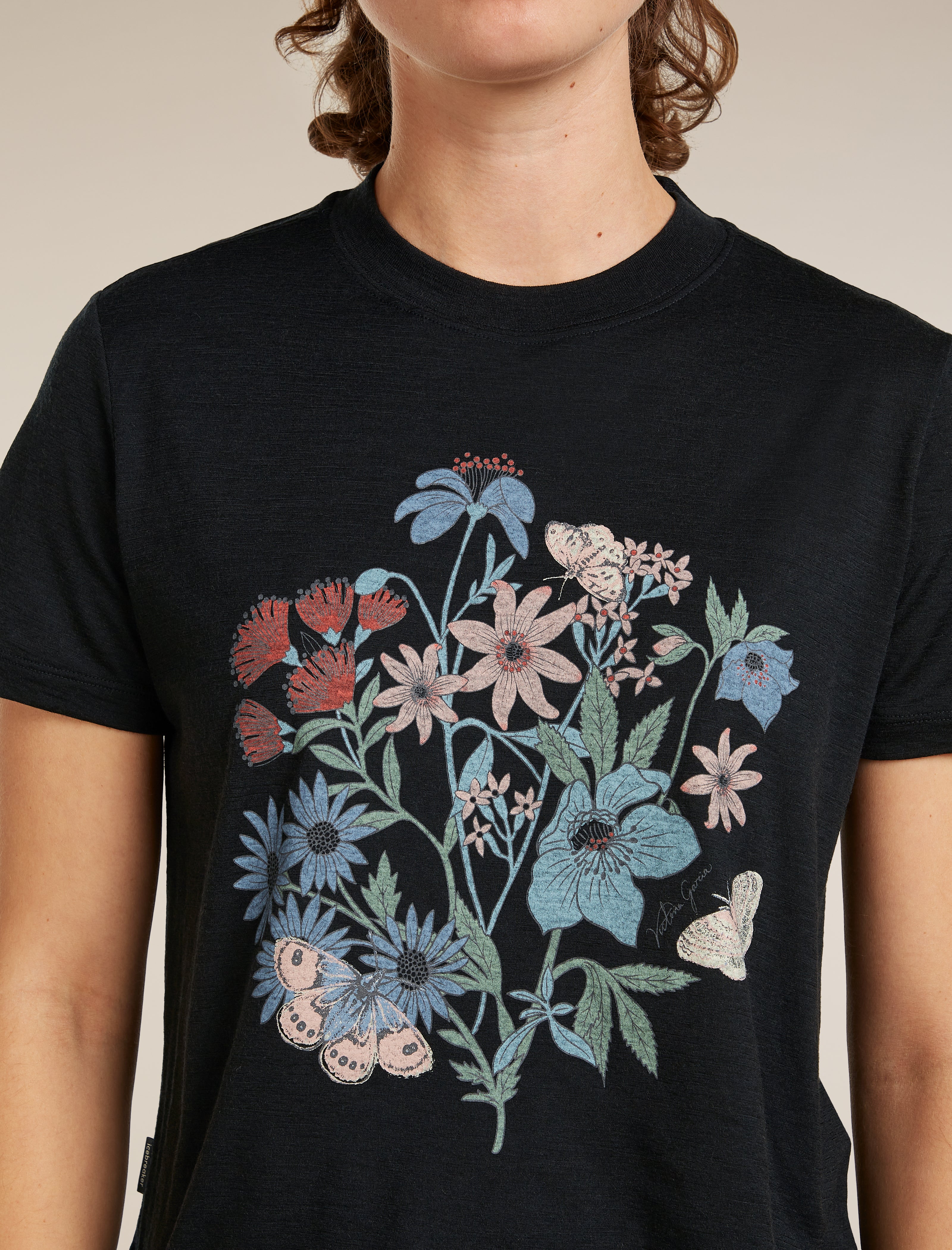 【murral】Framed flower half sleeve top Women Merino 150 Tech Lite Short Sleeve Crop Tee NZ Flora| icebreaker