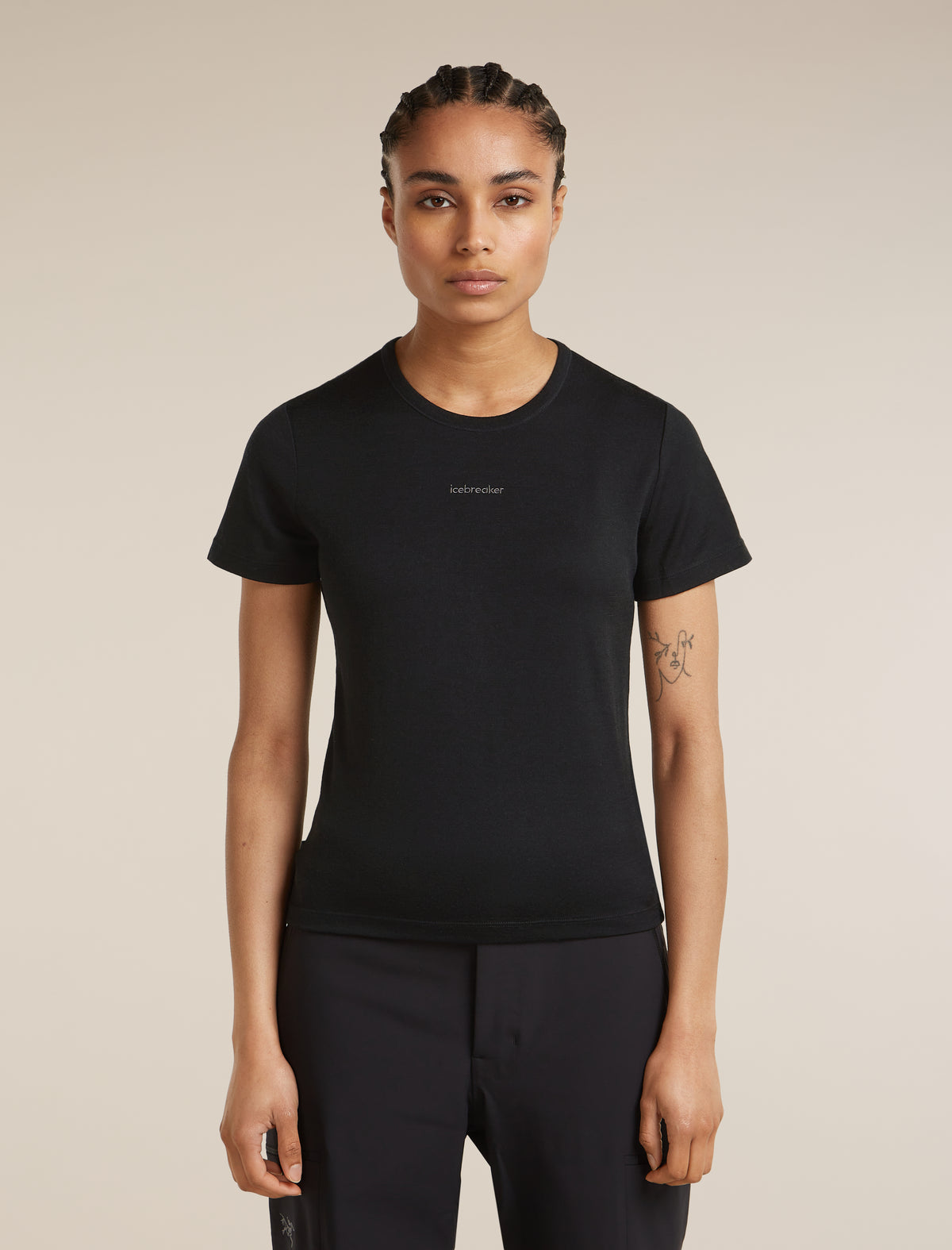 icebreaker Women's Merino 200 Tech Lite Short Sleeve Crop Slim Tee Black Women - 1