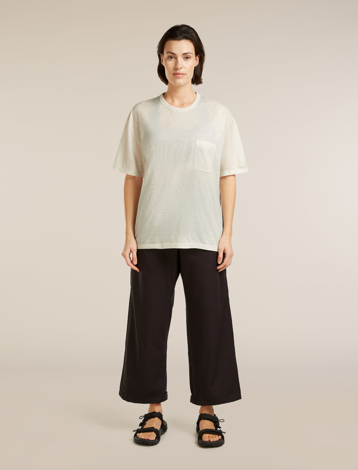Unisex Merino 150 Short Sleeve Pocket Tee Ecru hthr - 3