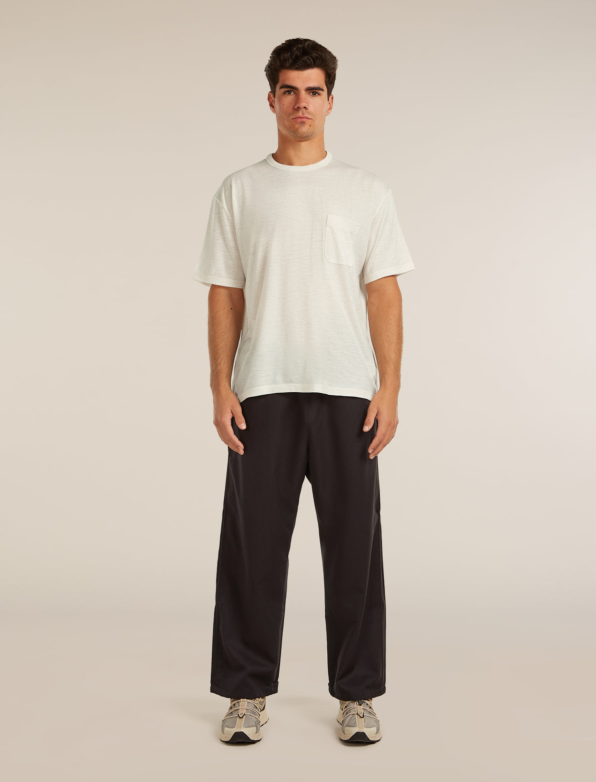 Unisex Merino 150 Short Sleeve Pocket Tee Ecru hthr - 8