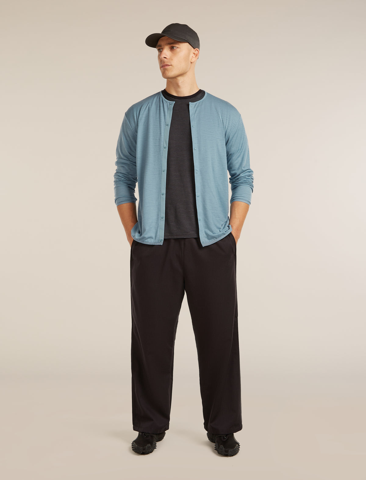 Unisex Merino 150 Round Neck Cardigan Flint Blue - 3