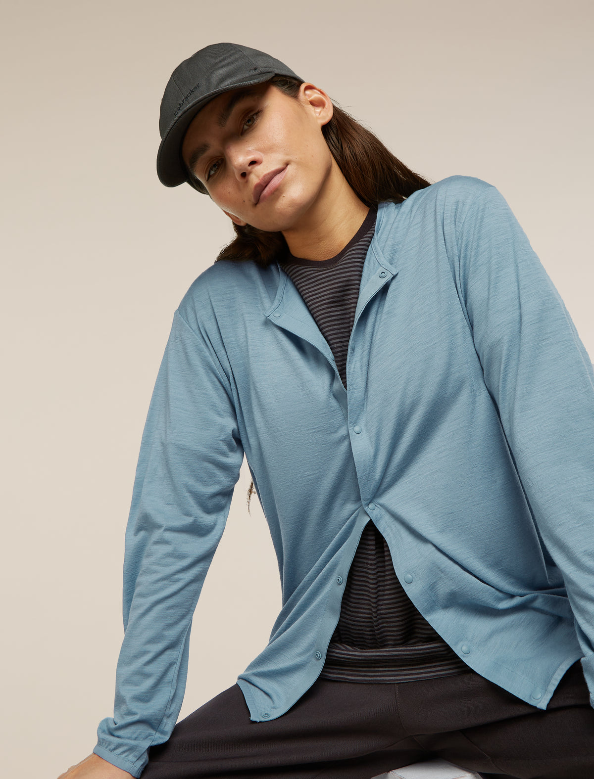 Unisex Merino 150 Round Neck Cardigan Flint Blue - 15