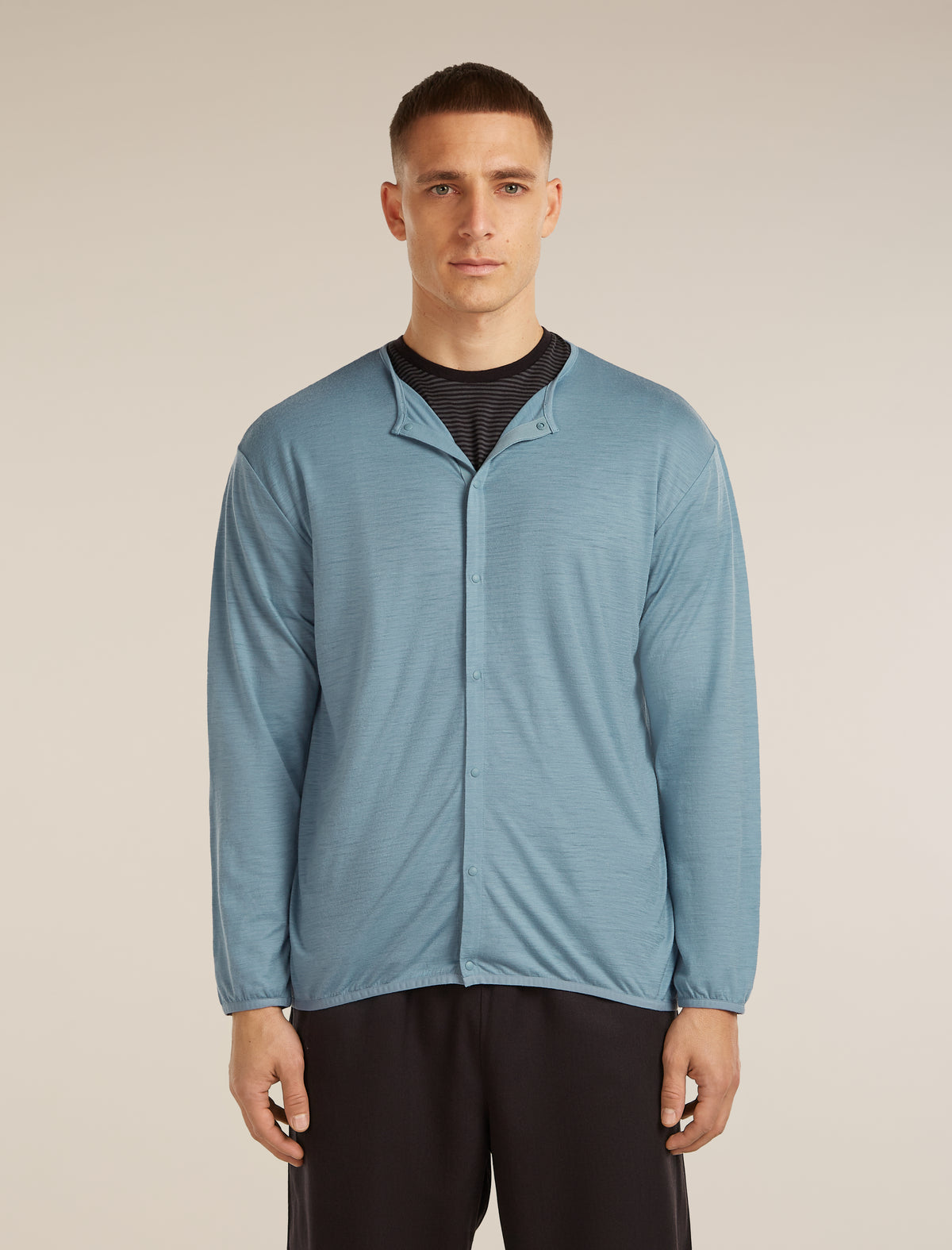 Unisex Merino 150 Round Neck Cardigan Flint Blue - 3