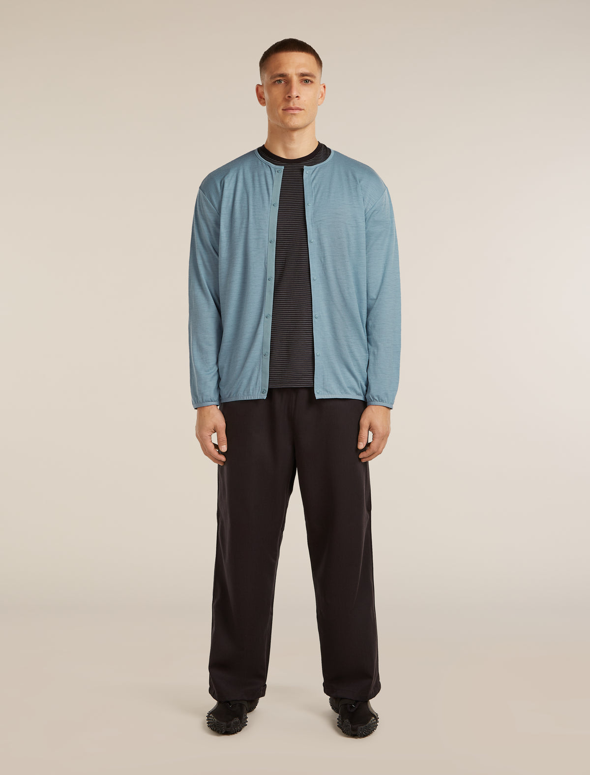 Unisex Merino 150 Round Neck Cardigan Flint Blue - 7