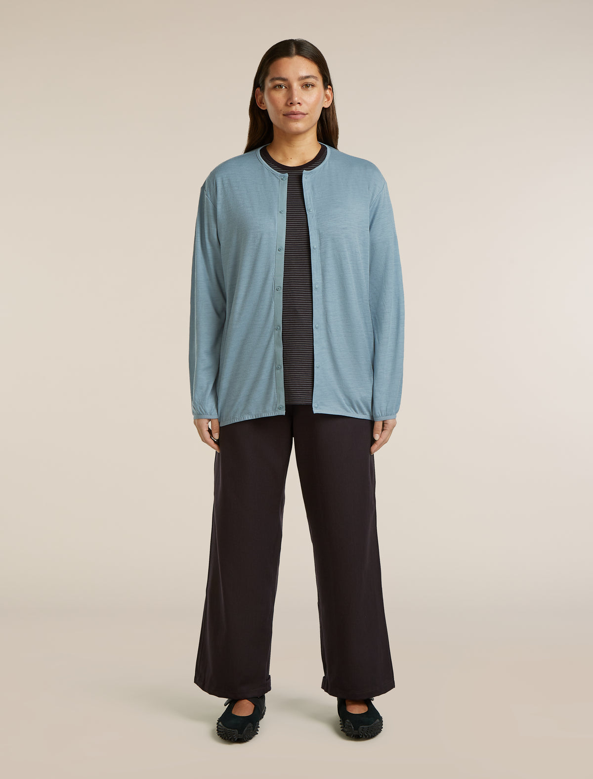 Unisex Merino 150 Round Neck Cardigan Flint Blue - 8