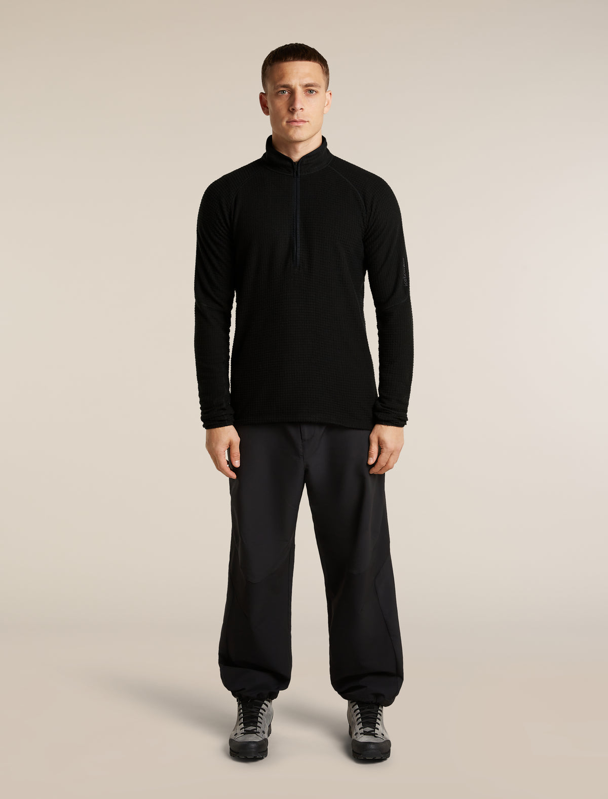 Men's Merino 400 RealFleece™ Grid Peaksland Long Sleeve Thermal Half Zip Black - 3