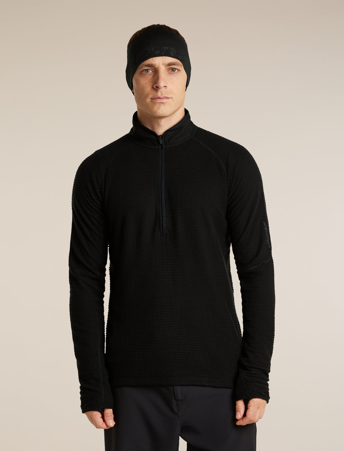 Men's Merino 400 RealFleece™ Grid Peaksland Long Sleeve Thermal Half Zip Black - 5