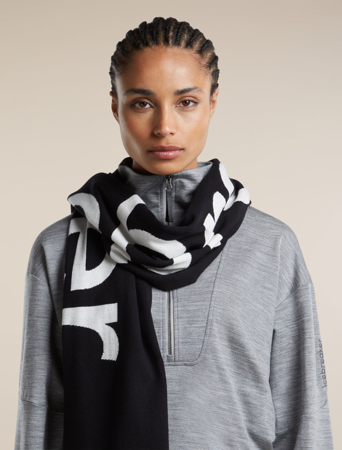 Unisex Merino icebreaker Scarf Black/Ecru Heather - 6